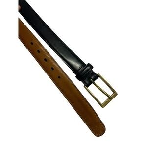 Brooks Brothers Mens Black Leather Belt Brass Buckle Size 36 Made in USA
